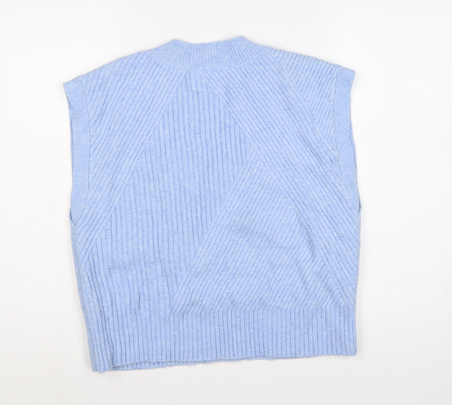 Mint Velvet Women Blue S Ribbed V-Neck Sleeveless Knit Jumper Vest