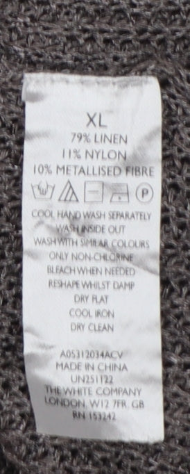 White Label The White Company Women Grey XL V-Neck Linen Knit Jumper