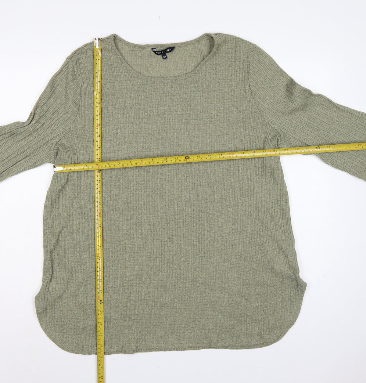 Peacocks Women Green Size 20 Knit Tunic Scoop Neck 3/4 Sleeve Top