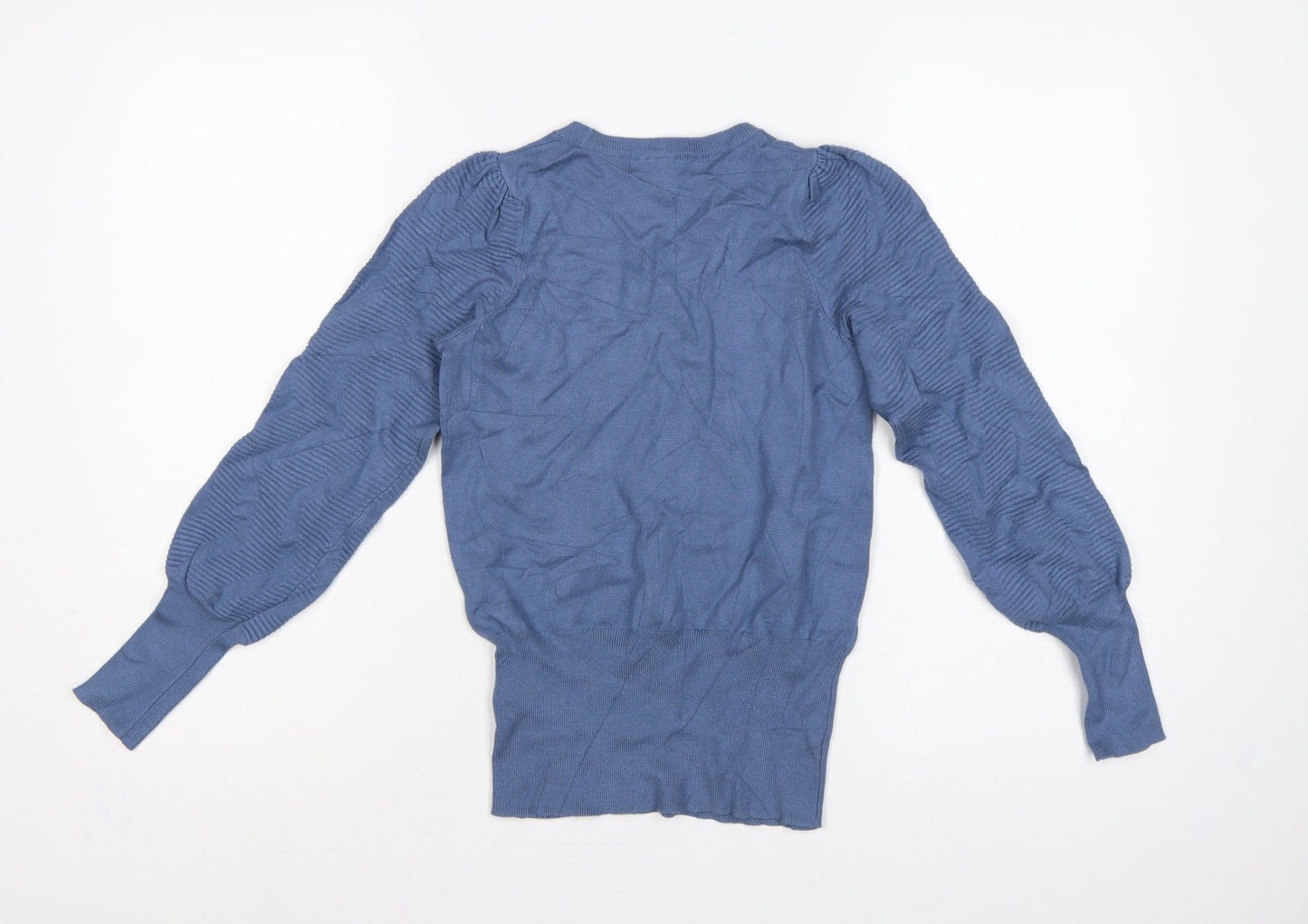 Marks & Spencer Women Blue XS Textured Knit Puff Sleeve Jumper