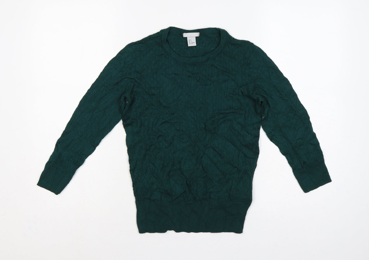 H&M Women's Green UK 10 Textured Knit Crew Neck Pullover Jumper