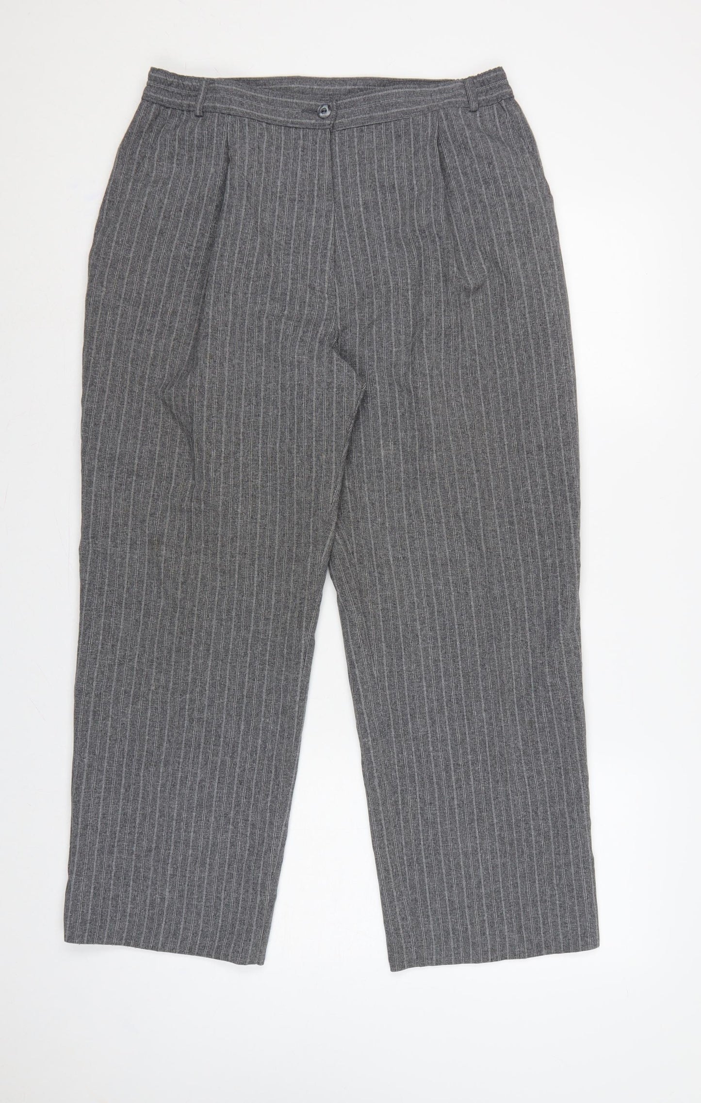 Marks & Spencer Women Grey Pinstripe Tapered Trousers UK 16 Short