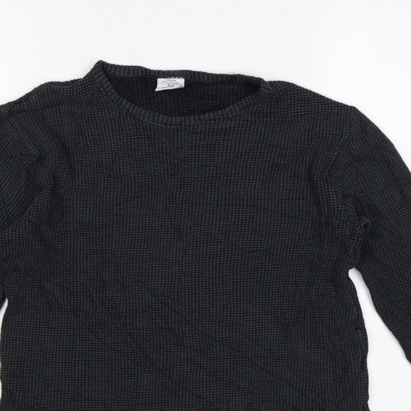 Urban Outfitters Women Black M Basic Textured Knit Crew Neck Long Sleeve Top
