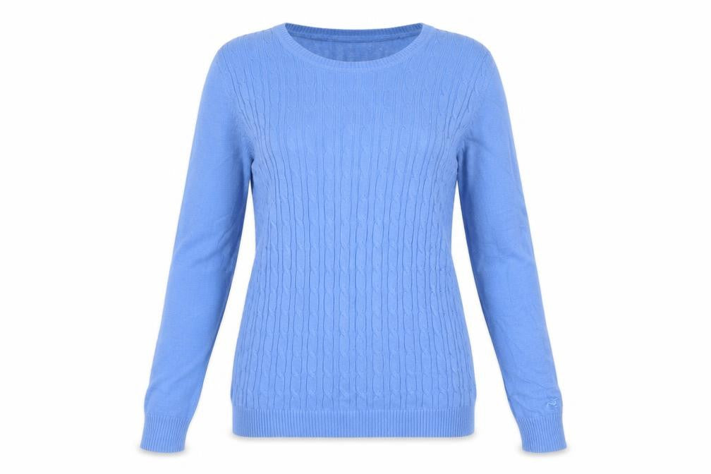 Tulchan Women’s Blue S Cable Knit Cotton Round Neck Jumper