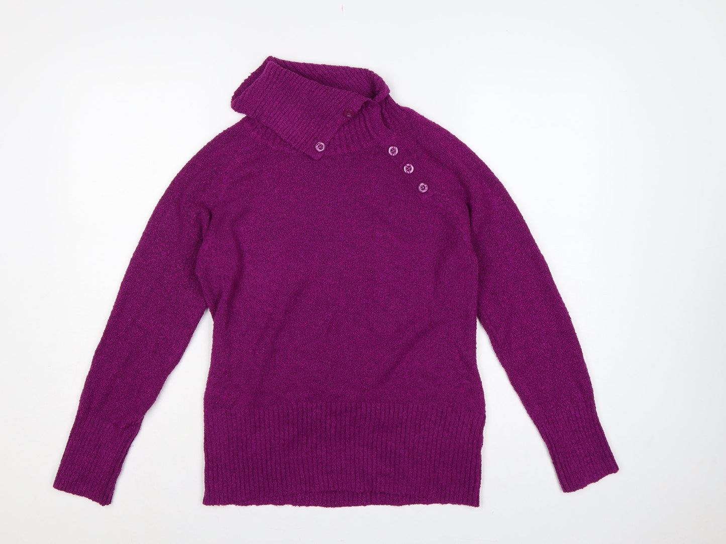 M&Co Women’s Purple Size 14 Henley High Neck Knit Jumper