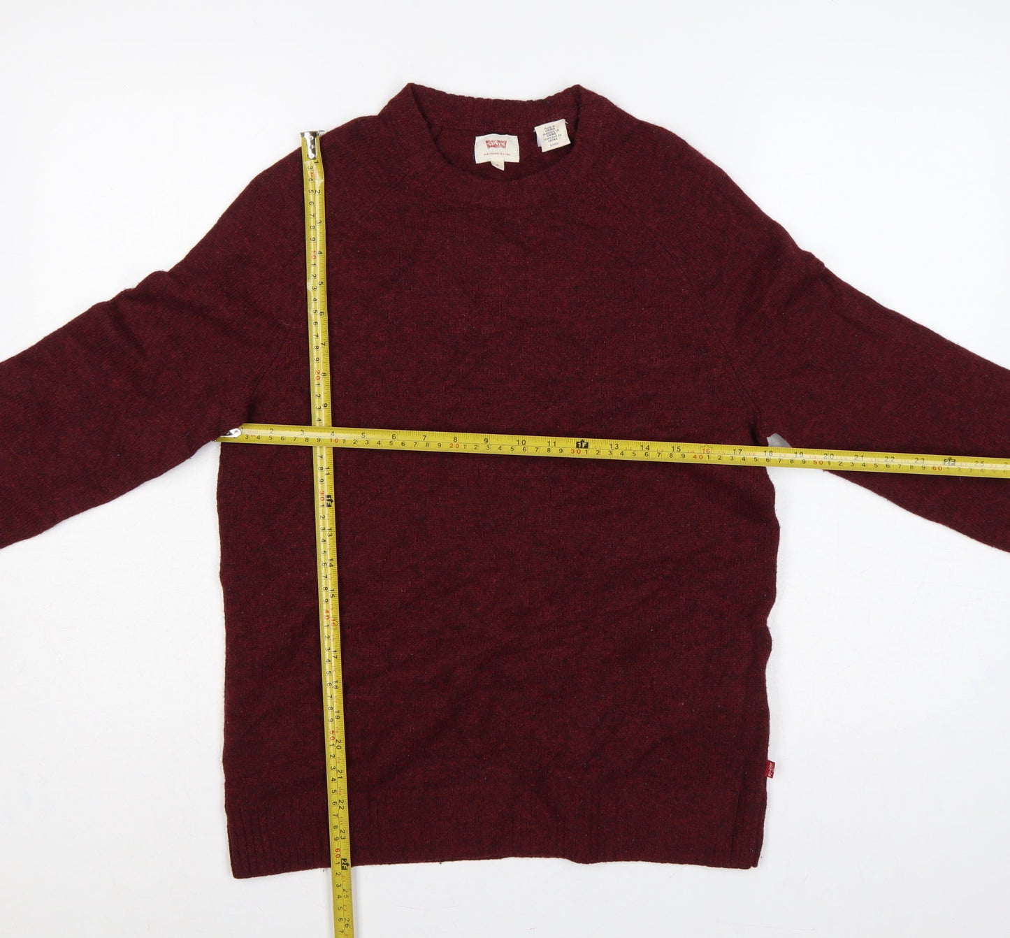 Levi's Men's Red Wool Crew Neck Pullover Jumper Size S