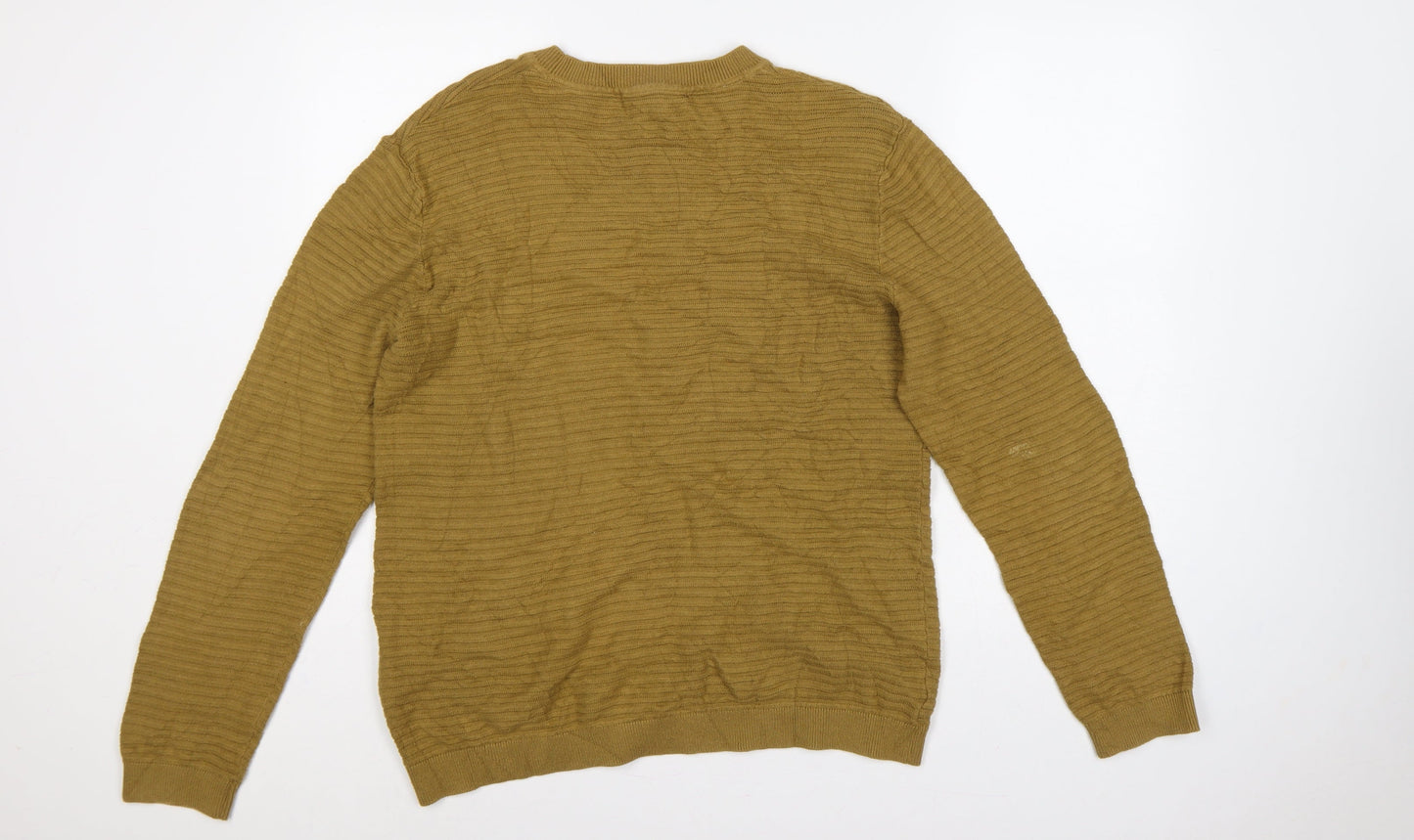 Selected Homme Men's Brown L Cotton Textured Knit Crew Neck Pullover