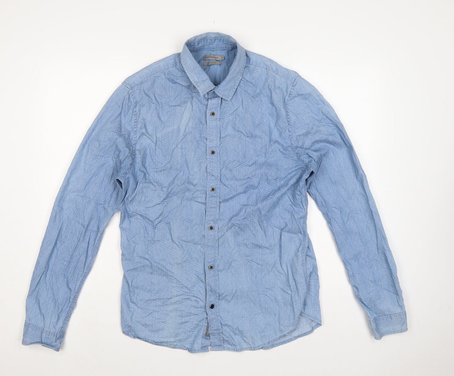 Calvin Klein Jeans Men Blue M Slim Fit Chambray Long Sleeve Shirt