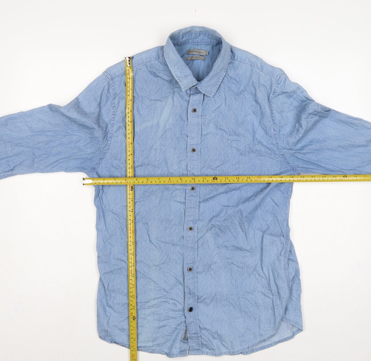 Calvin Klein Jeans Men Blue M Slim Fit Chambray Long Sleeve Shirt