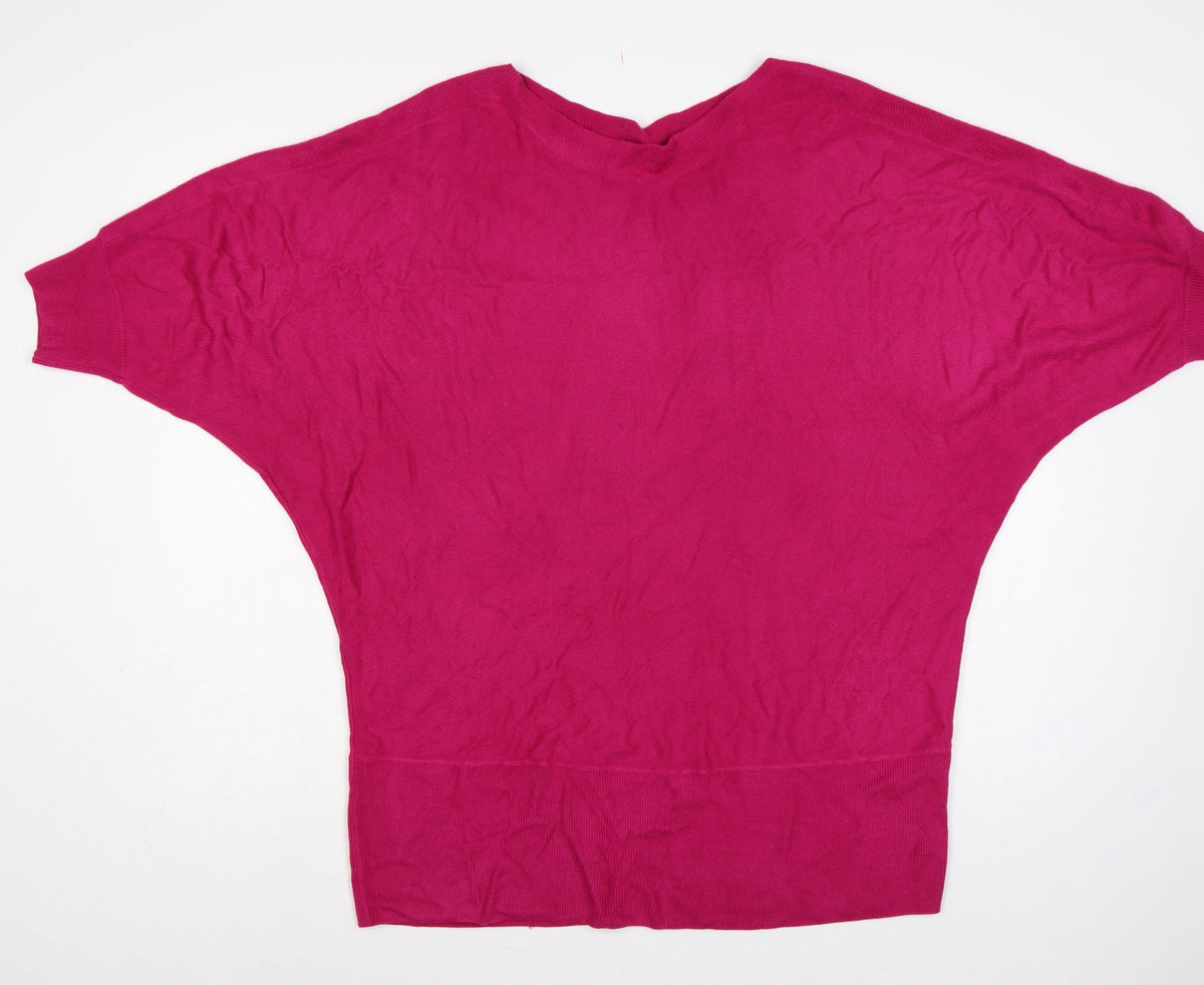 Marks and Spencer Women Pink UK 22 V-Neck Dolman Sleeve Jumper
