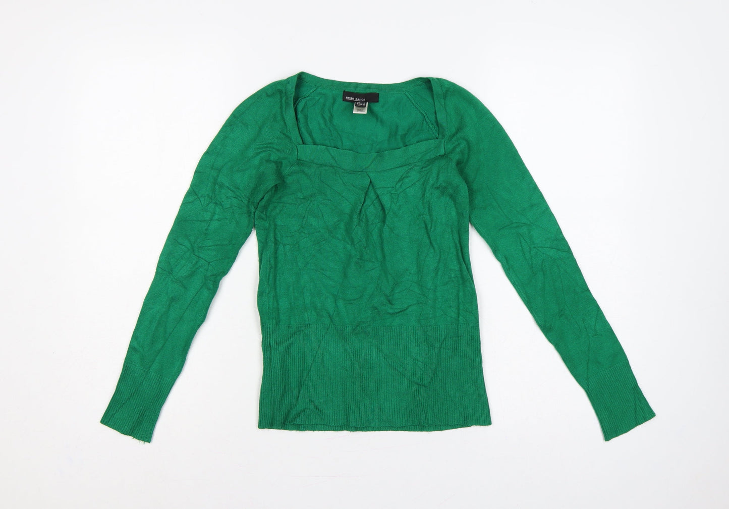 Mango Basics Women Green XS Square Neck Raglan Knit Jumper