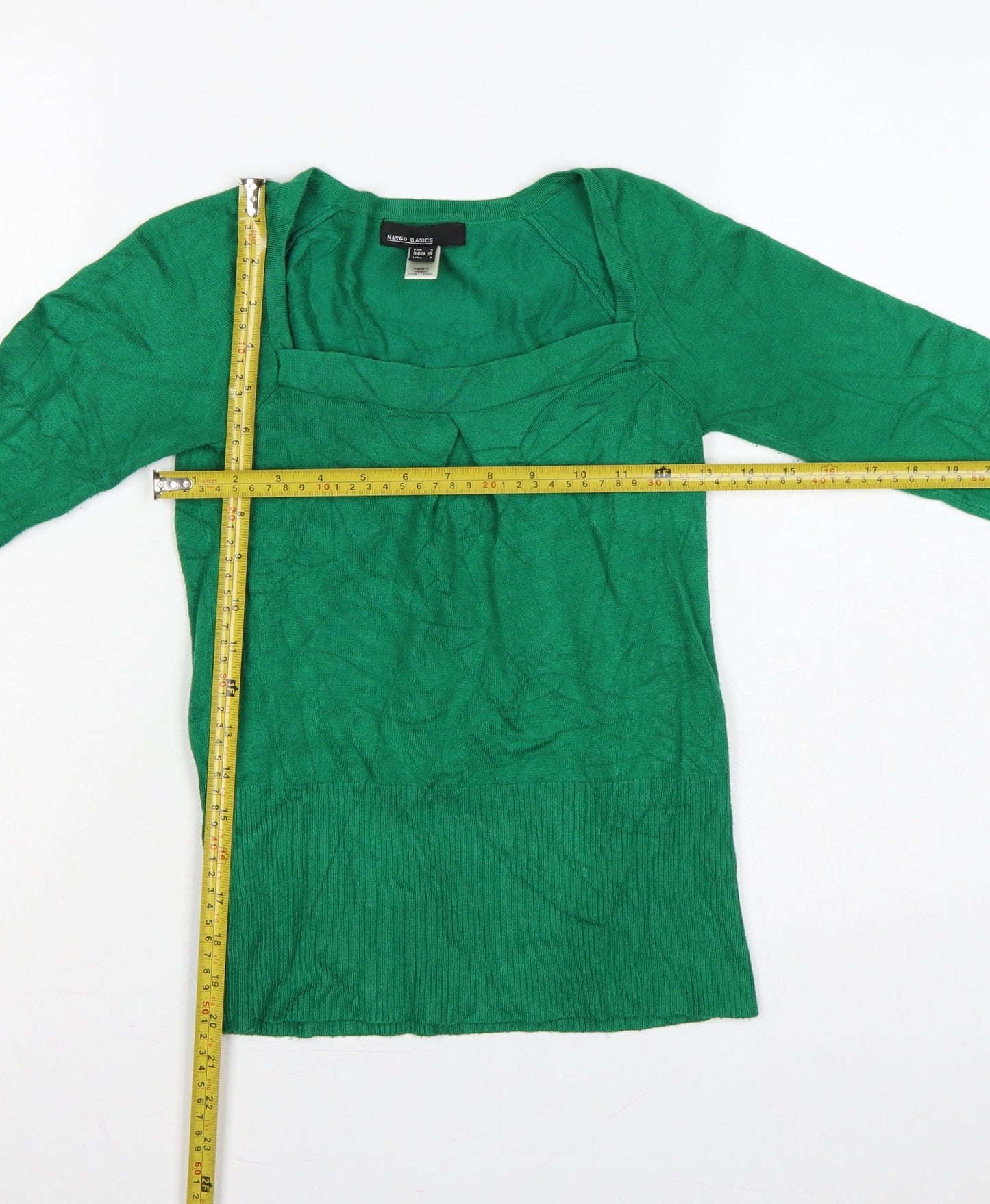 Mango Basics Women Green XS Square Neck Raglan Knit Jumper