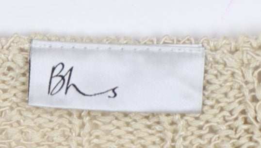Bhs Women Beige Size 16 V-Neck Open Knit Bell Sleeve Jumper