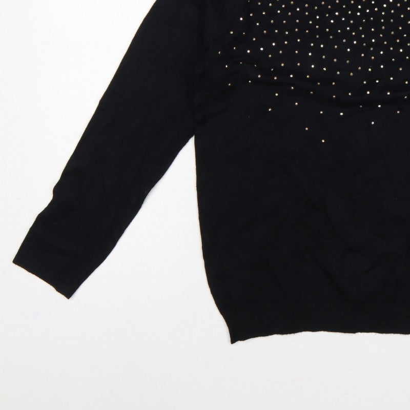 Bonmarché Women Black Size S Studded Round Neck Knit Jumper