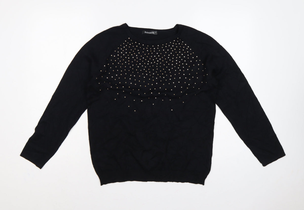 Bonmarché Women Black Size S Studded Round Neck Knit Jumper