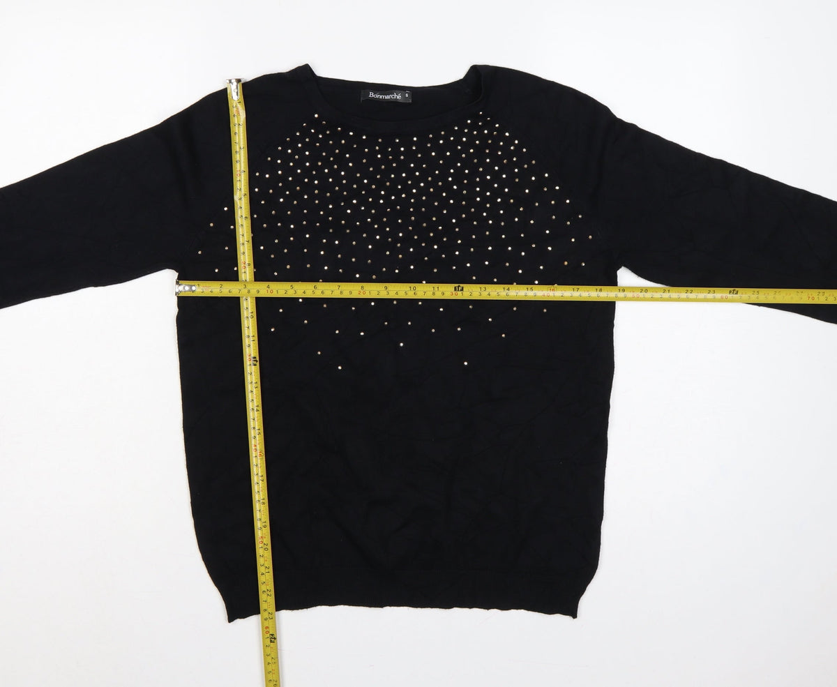 Bonmarché Women Black Size S Studded Round Neck Knit Jumper