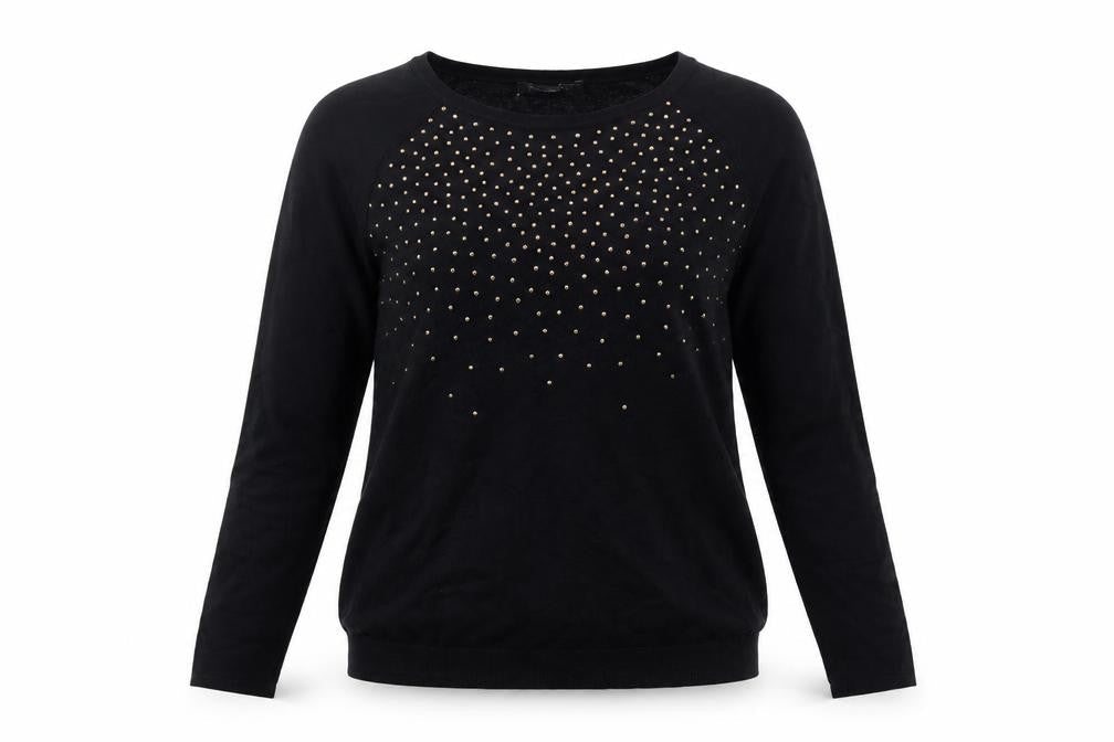 Bonmarché Women Black Size S Studded Round Neck Knit Jumper