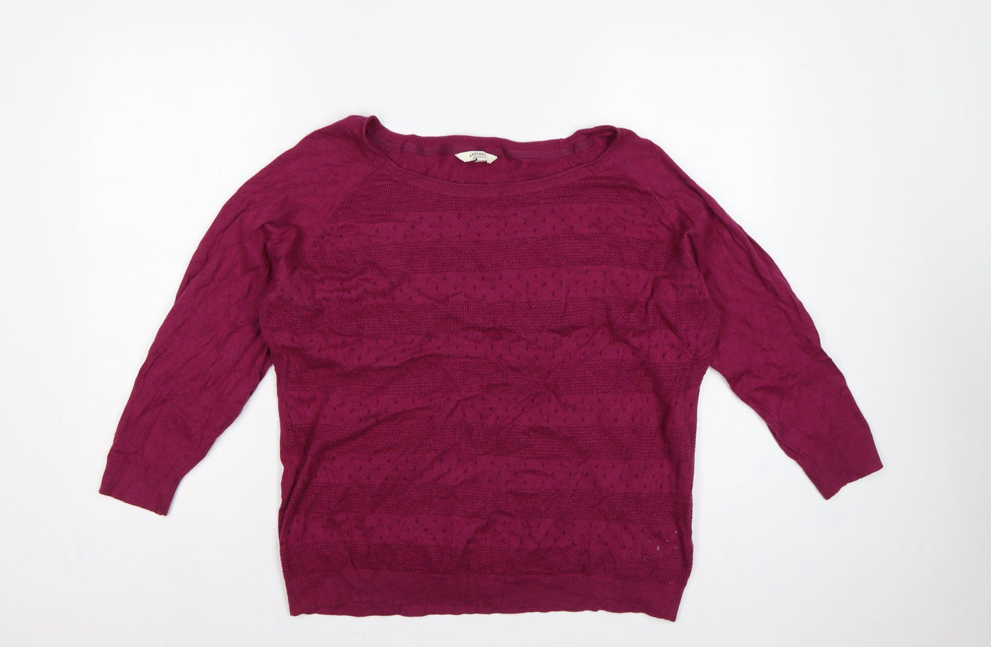 FatFace Women’s Pink Size 18 Open-Knit Cotton Raglan Pullover Jumper
