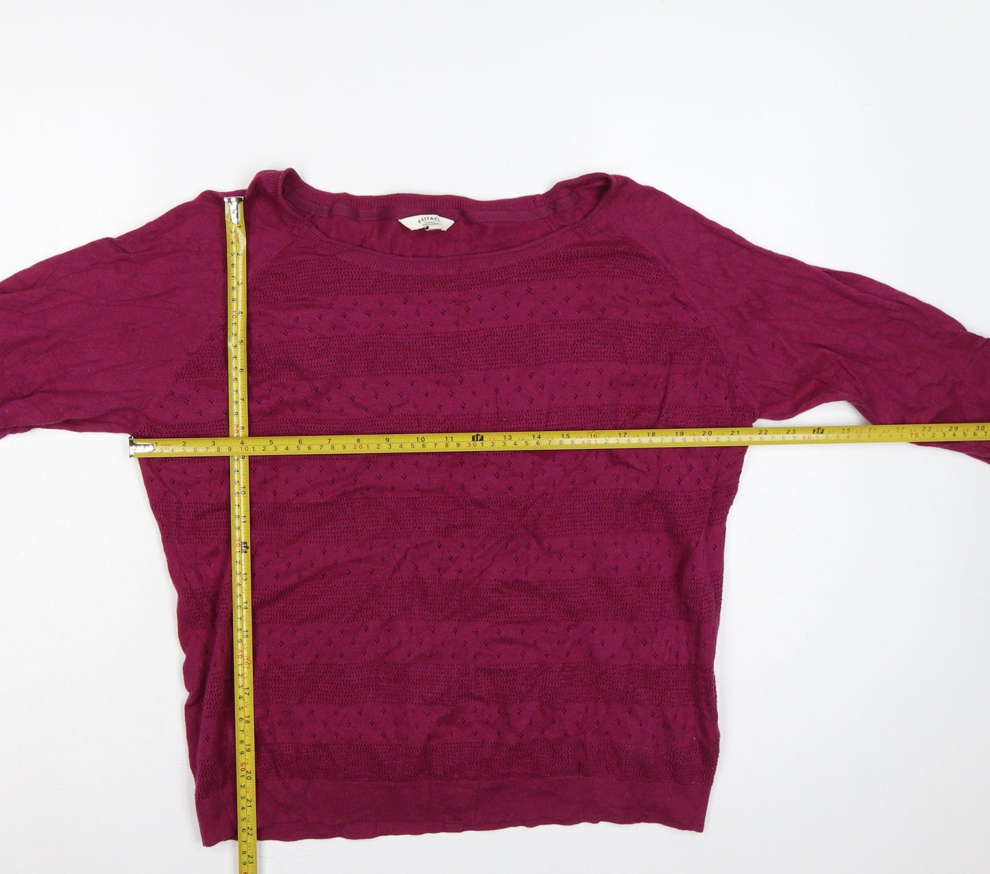 FatFace Women’s Pink Size 18 Open-Knit Cotton Raglan Pullover Jumper