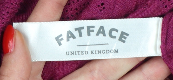 FatFace Women’s Pink Size 18 Open-Knit Cotton Raglan Pullover Jumper