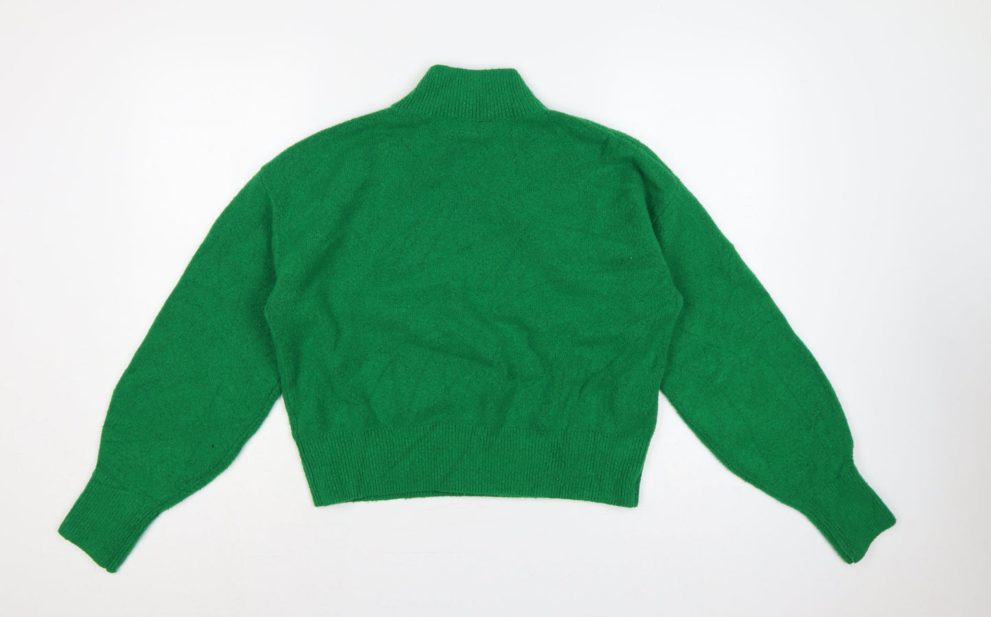 & Other Stories Women Green S Mock Neck Balloon Sleeve Knit Jumper