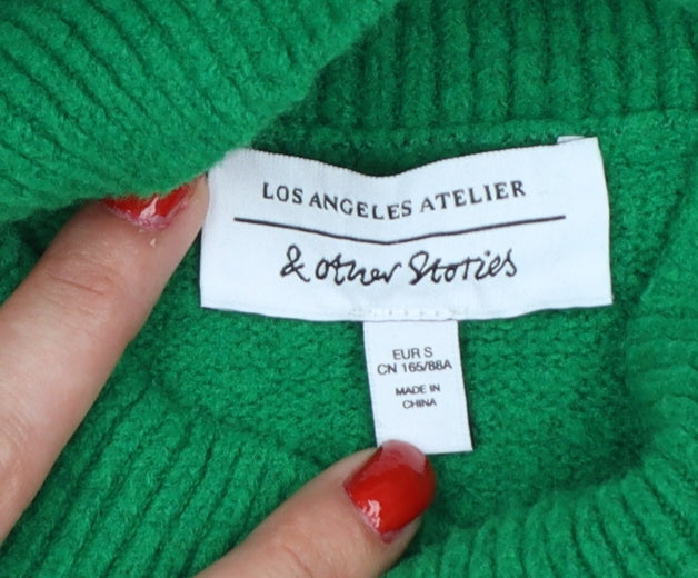 & Other Stories Women Green S Mock Neck Balloon Sleeve Knit Jumper