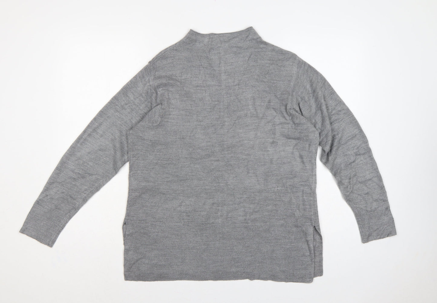 Marks & Spencer Women Grey M Mock Neck Long Sleeve Knit Jumper