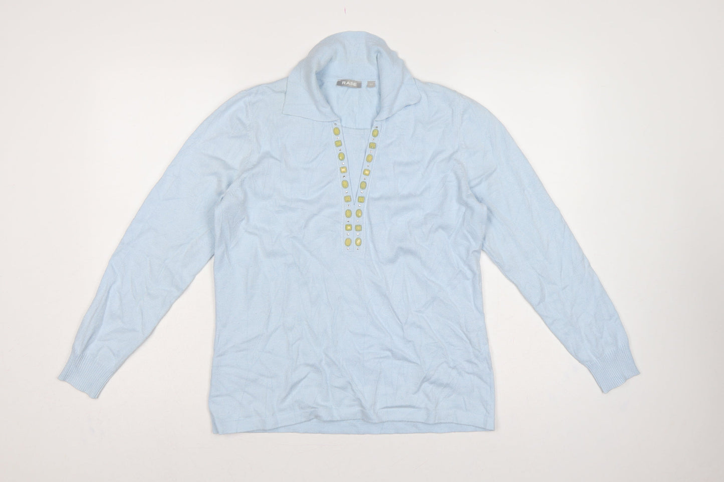 Rabe Women’s Blue UK 12 Cowl Neck Jewel Button Knit Jumper