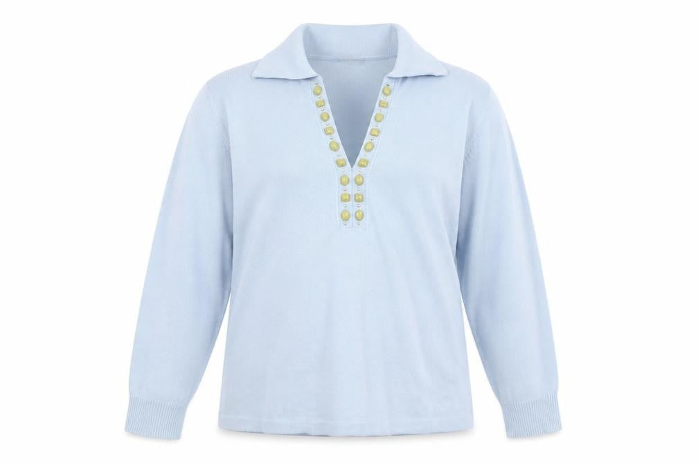 Rabe Women’s Blue UK 12 Cowl Neck Jewel Button Knit Jumper