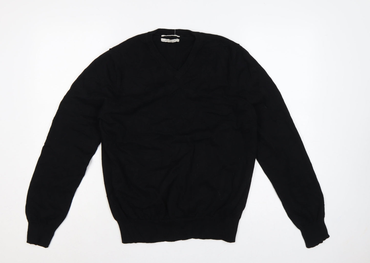 Marks and Spencer Men Black M V-Neck Fine Cotton Knit Pullover Jumper