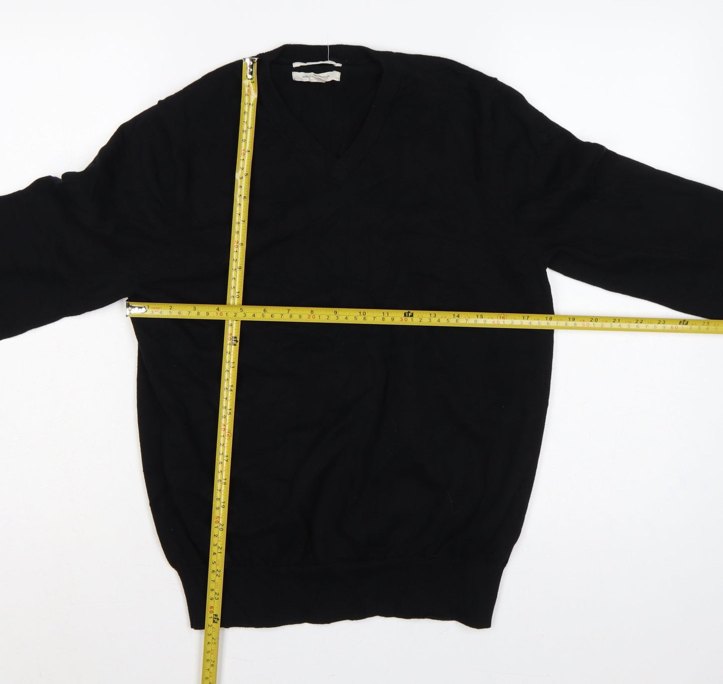 Marks and Spencer Men Black M V-Neck Fine Cotton Knit Pullover Jumper