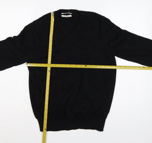 Marks and Spencer Men Black M V-Neck Fine Cotton Knit Pullover Jumper
