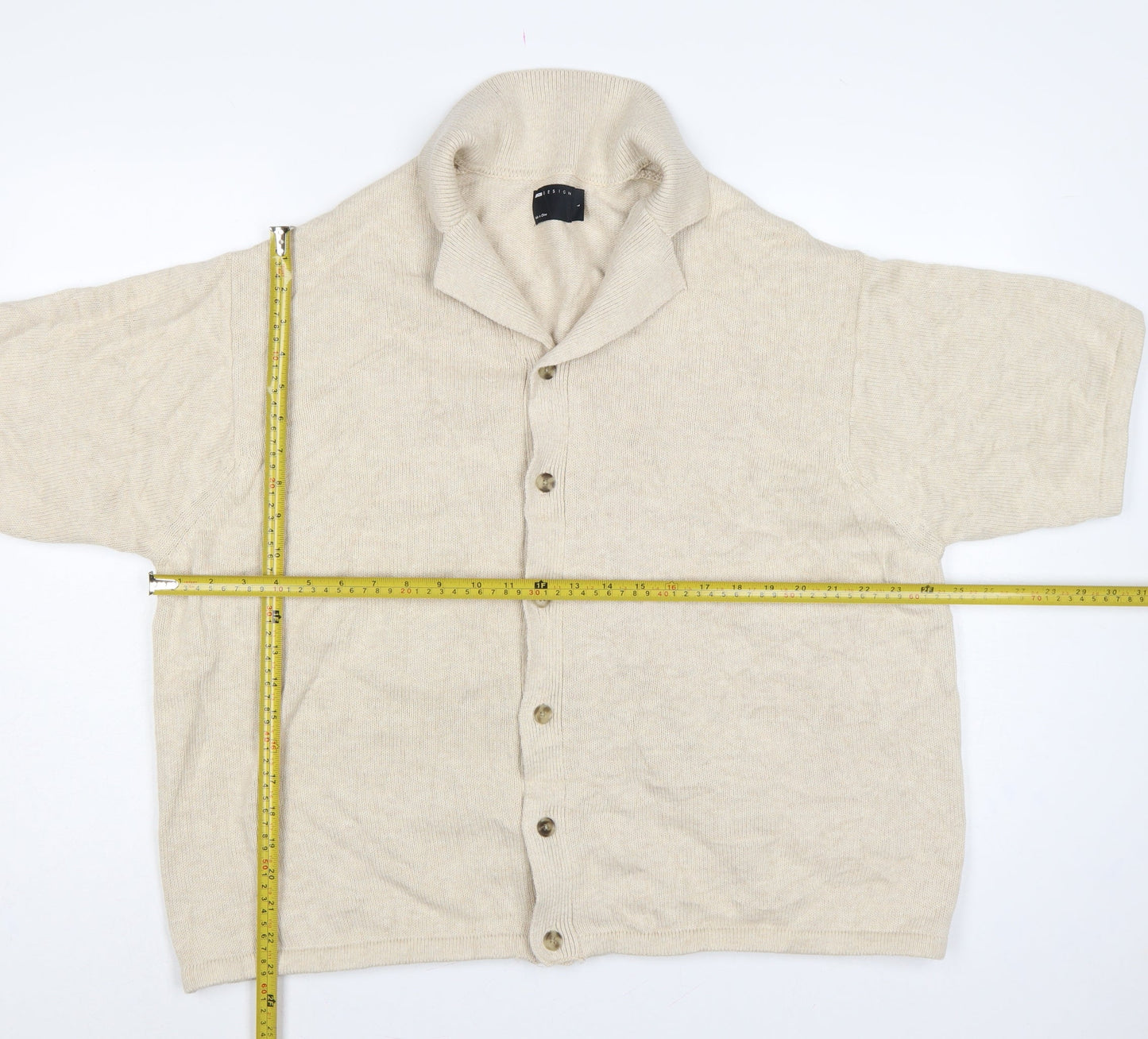 ASOS Design Men Beige L Short Sleeve Button Cardigan Cotton Knit
