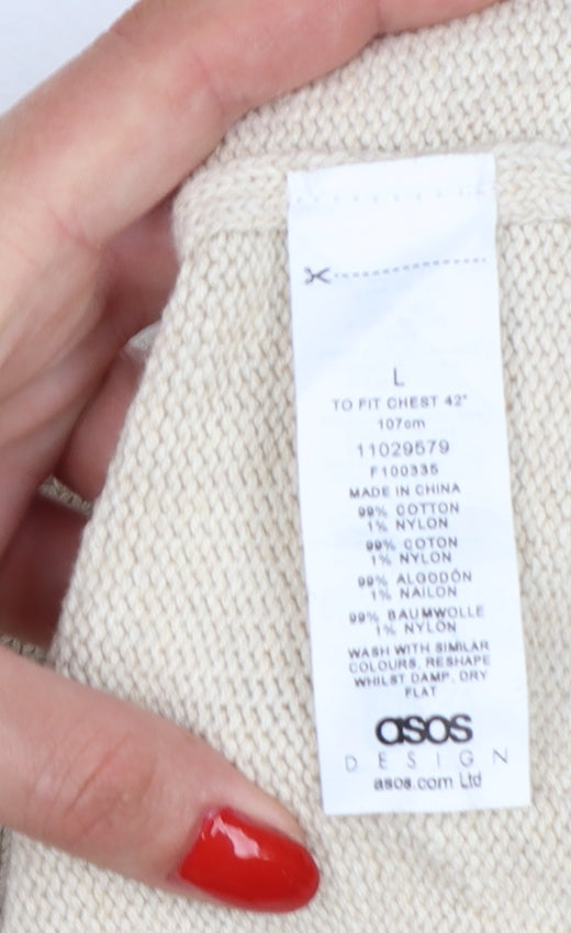 ASOS Design Men Beige L Short Sleeve Button Cardigan Cotton Knit