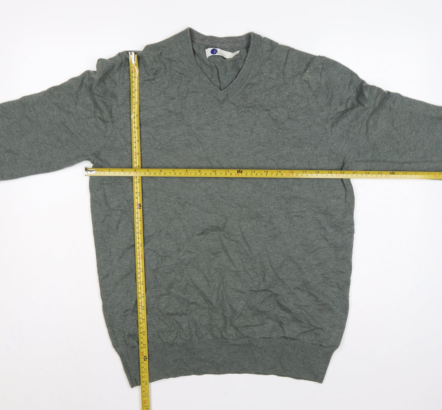 Boden Men's Grey L Wool Cotton V-Neck Lightweight Knit Pullover Jumper