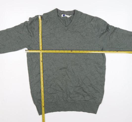 Boden Men's Grey L Wool Cotton V-Neck Lightweight Knit Pullover Jumper