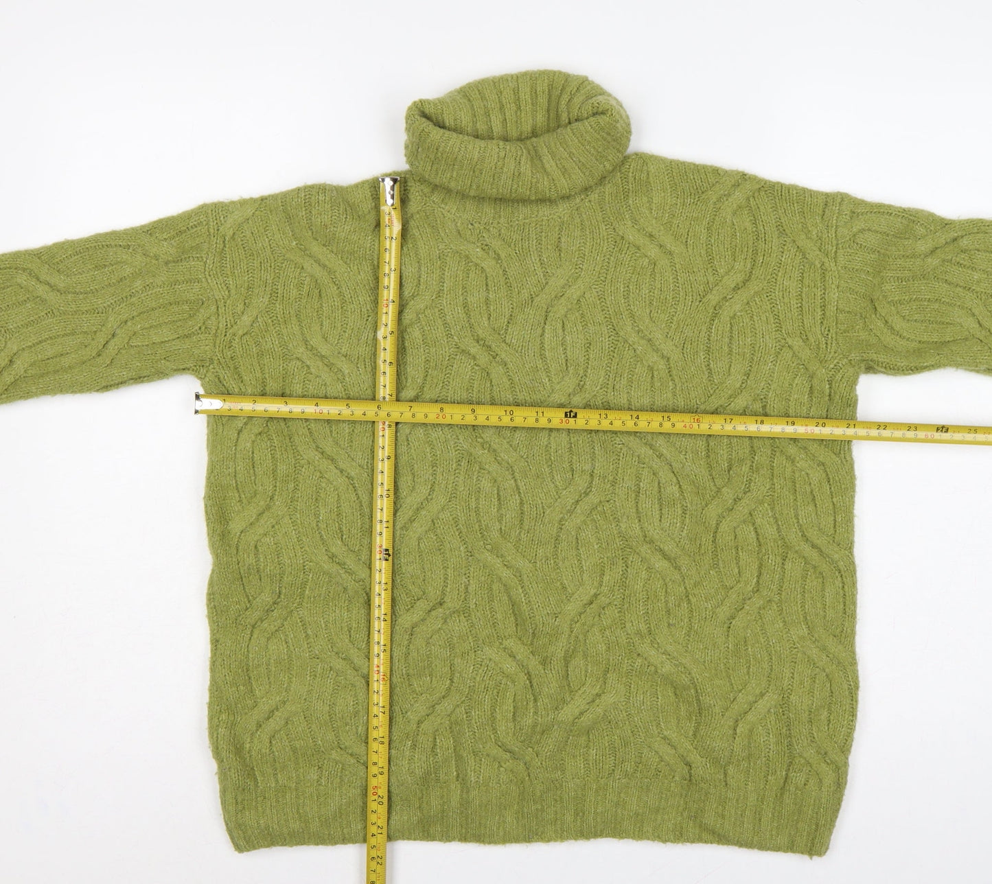 Marks and Spencer Women Green S Cable Knit Roll Neck Jumper