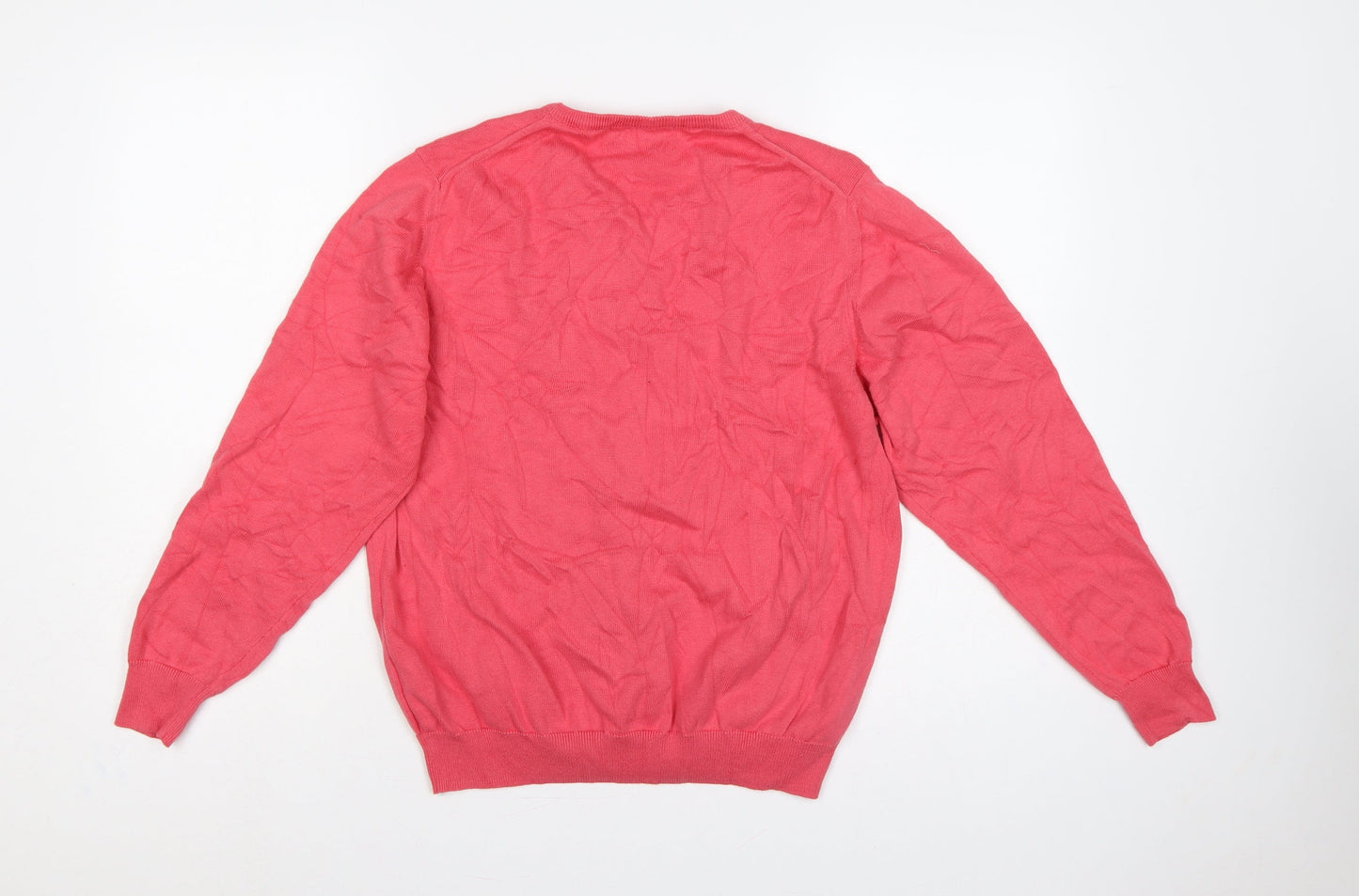 Country Collection Women Pink Size 14 V-Neck Cotton Knit Jumper