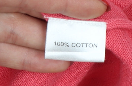 Country Collection Women Pink Size 14 V-Neck Cotton Knit Jumper