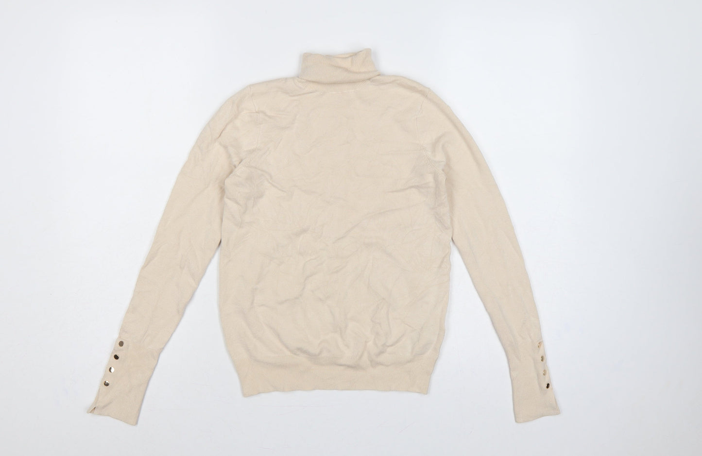 Zara Women Ivory Roll Neck Knit Jumper Size 8 Long Sleeve Buttons