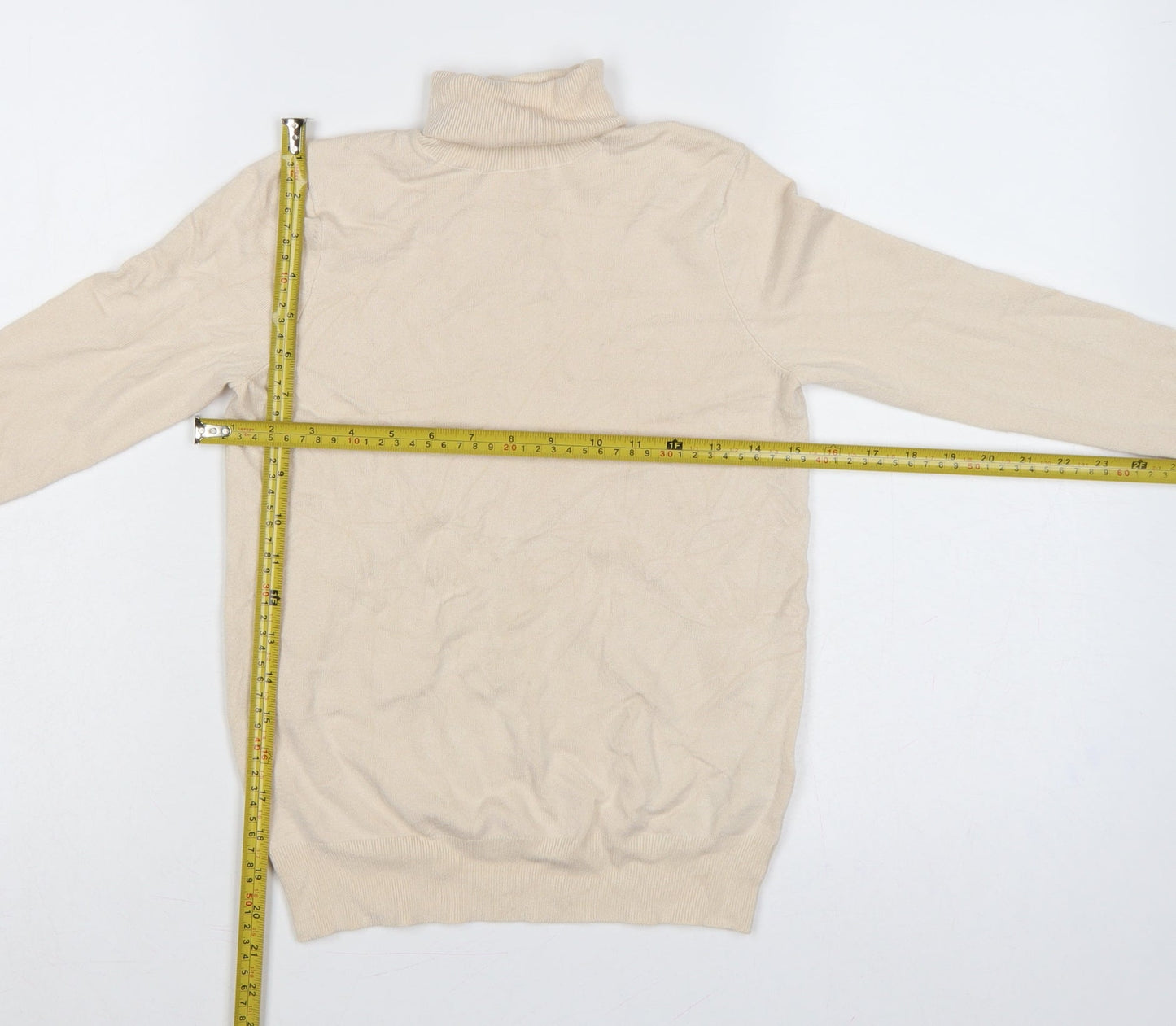Zara Women Ivory Roll Neck Knit Jumper Size 8 Long Sleeve Buttons