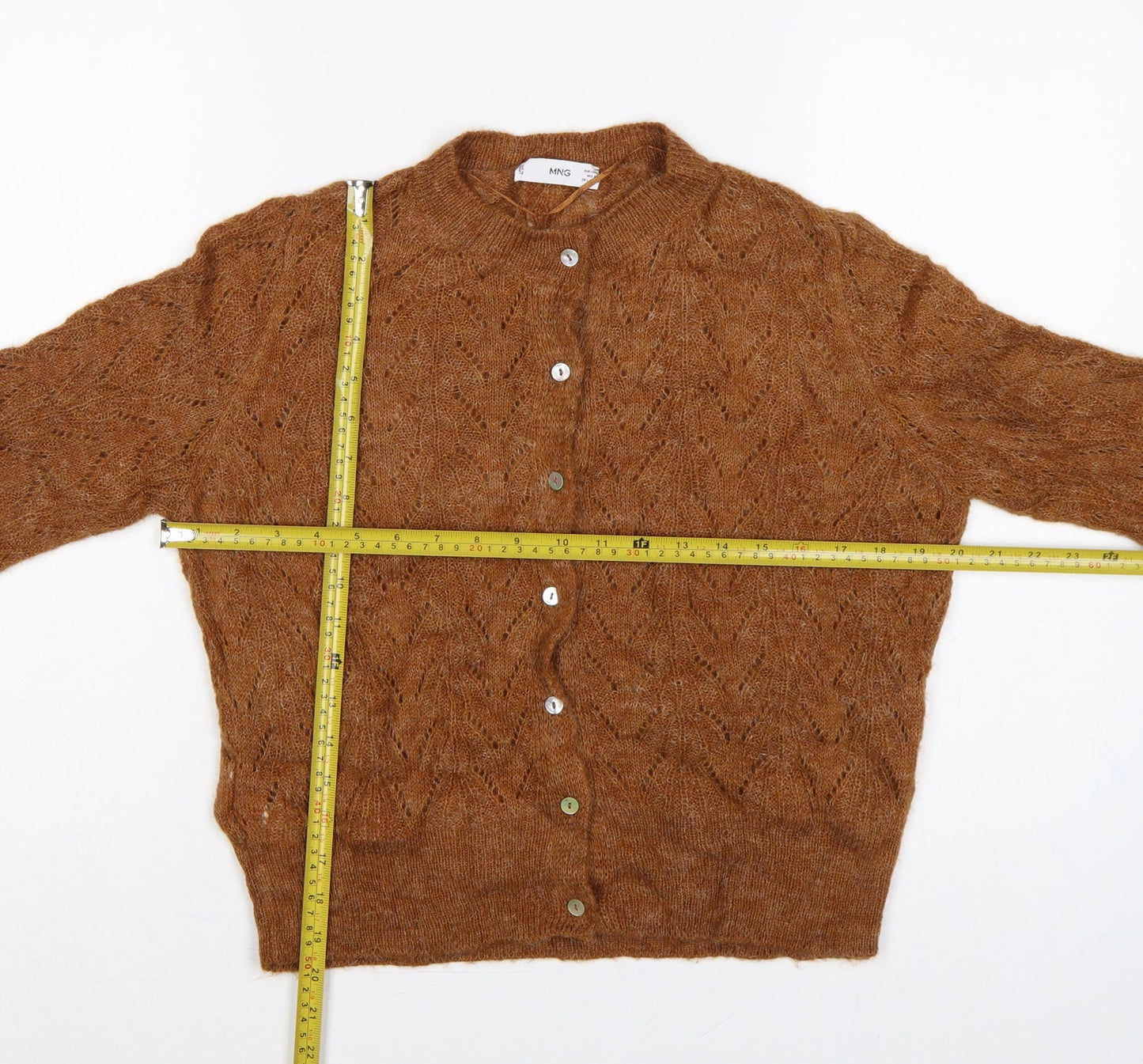 MNG Women Brown UK 10 Alpaca Blend Open-Knit Button Cardigan