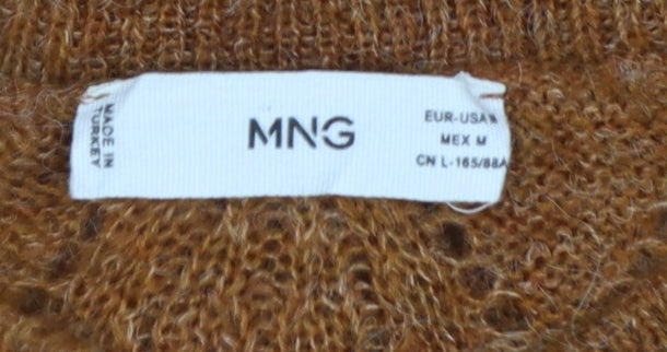 MNG Women Brown UK 10 Alpaca Blend Open-Knit Button Cardigan