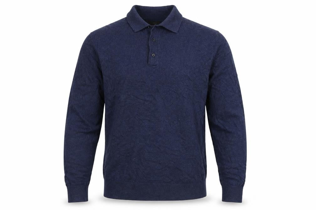 Marks & Spencer Men Blue M Cotton Rich Collared Henley Jumper