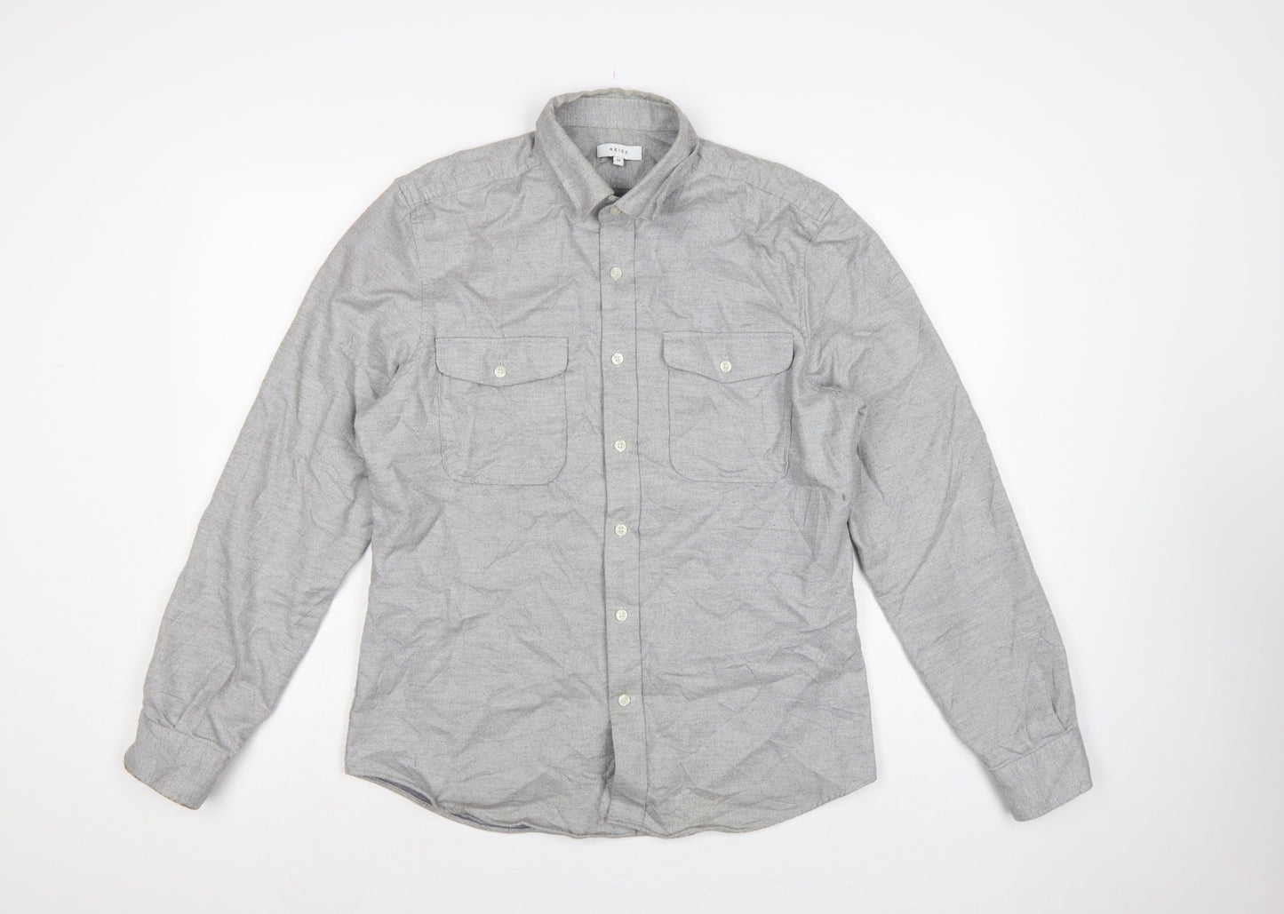 Reiss Men’s Grey M Cotton Button-Down Long Sleeve Utility Shirt