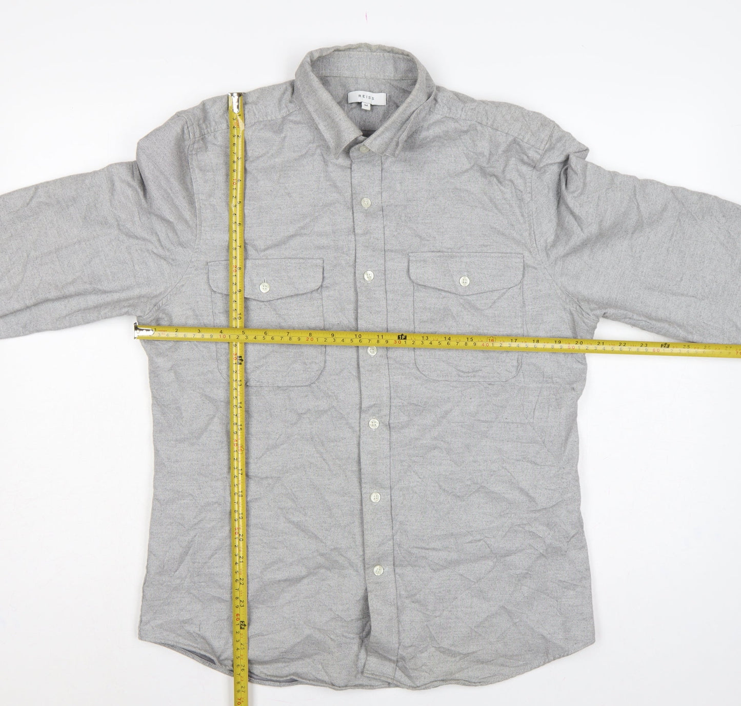 Reiss Men’s Grey M Cotton Button-Down Long Sleeve Utility Shirt