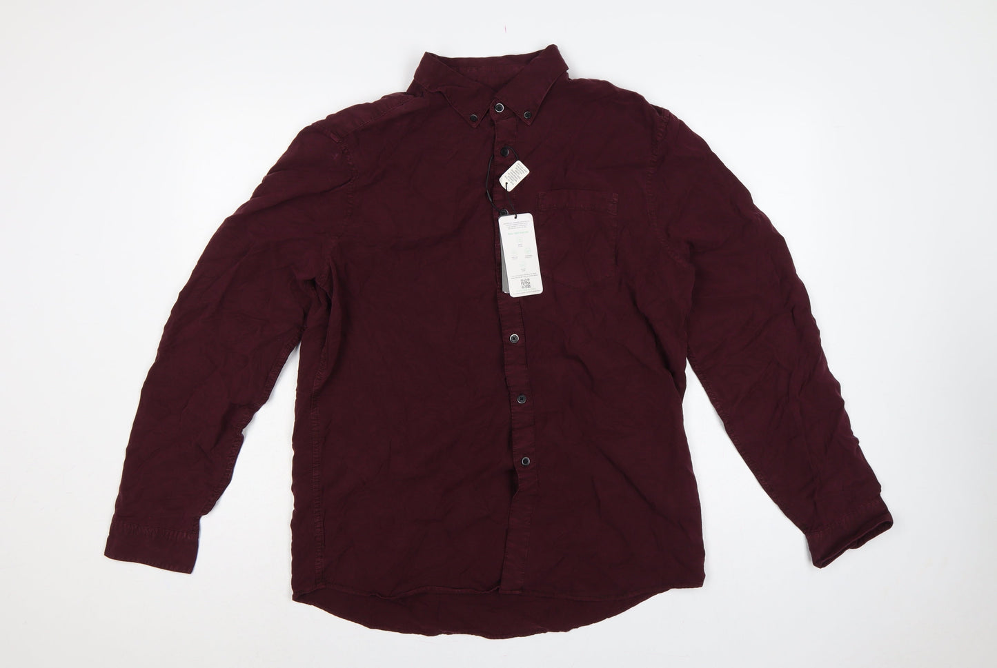 Marks and Spencer Men Red L Lyocell Button-Down Long Sleeve Shirt
