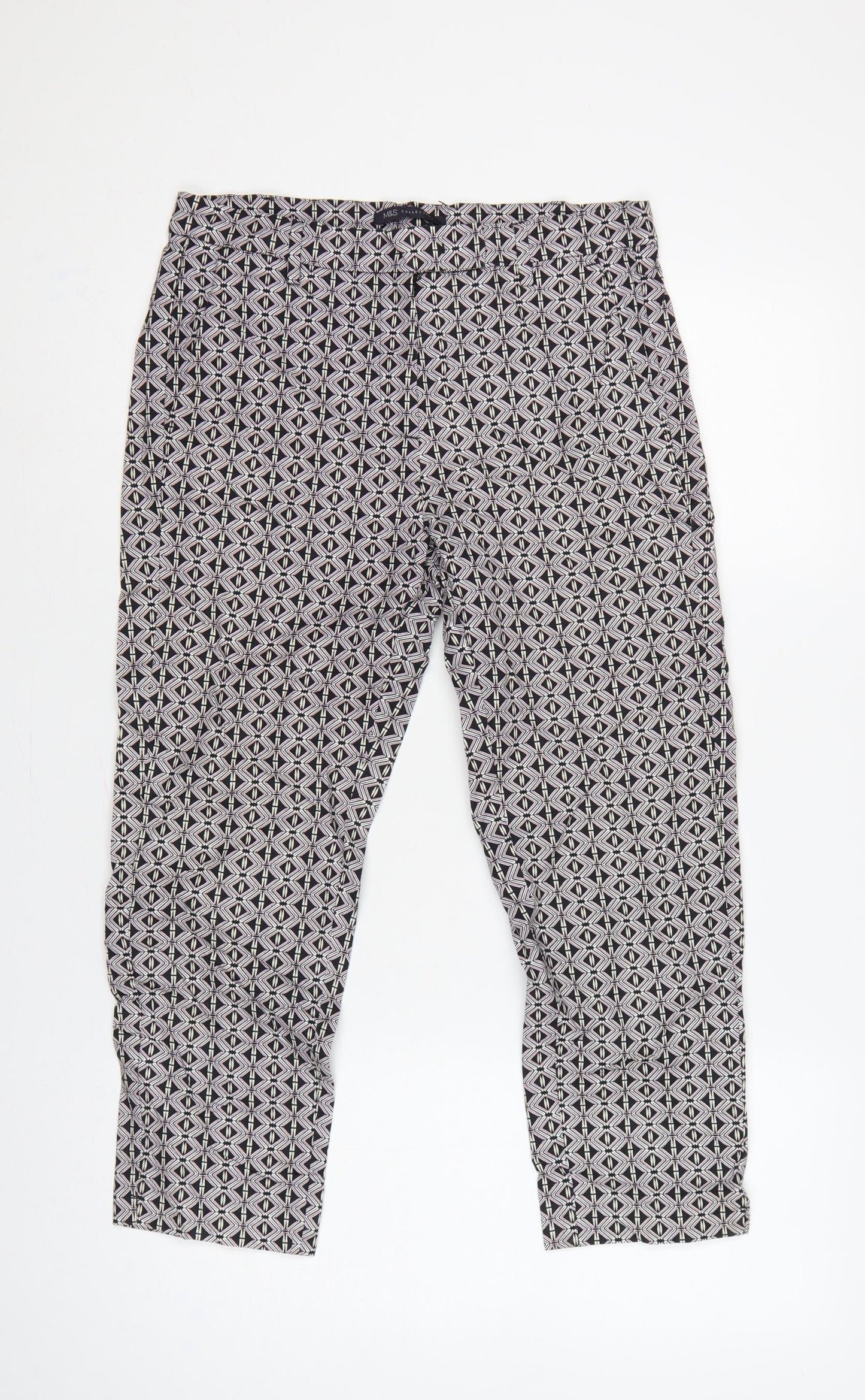 Marks and Spencer Women Black Geometric Size 10 Slim Stretch Trousers