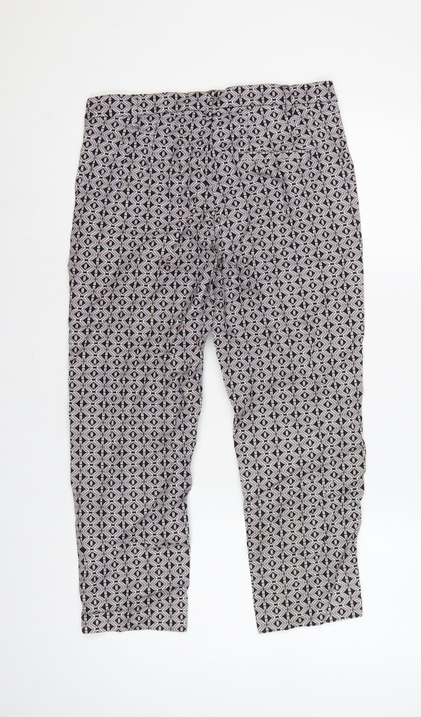 Marks and Spencer Women Black Geometric Size 10 Slim Stretch Trousers