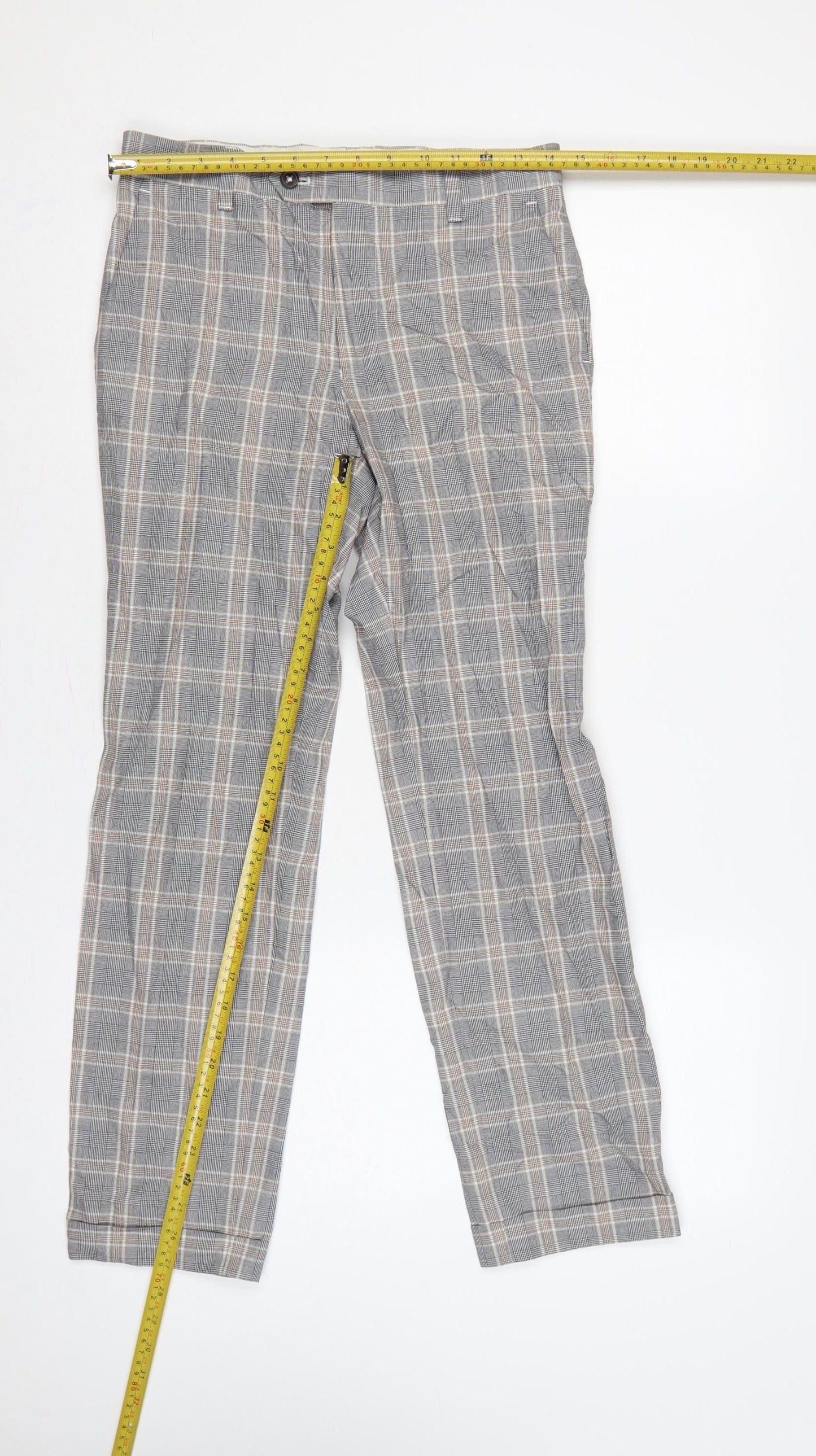 Next Men's Grey Check Trousers 28in Waist 29in Leg Smart Straight